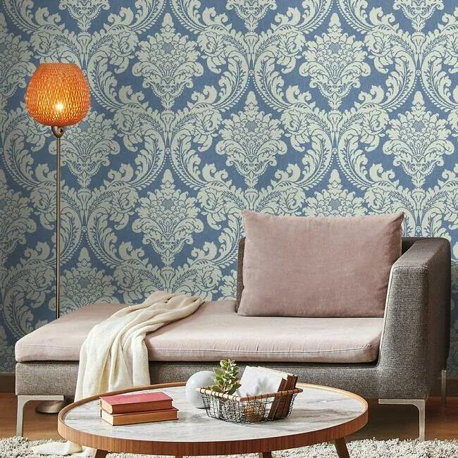 York Wallcoverings Tapestry Damask Blue Wallpaper - SKU GR6024