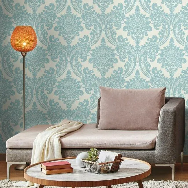 York Wallcoverings Tapestry Damask Teal Wallpaper - SKU GR6025