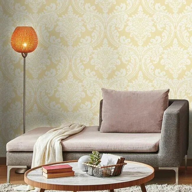York Wallcoverings Tapestry Damask Yellow Wallpaper - SKU GR6027