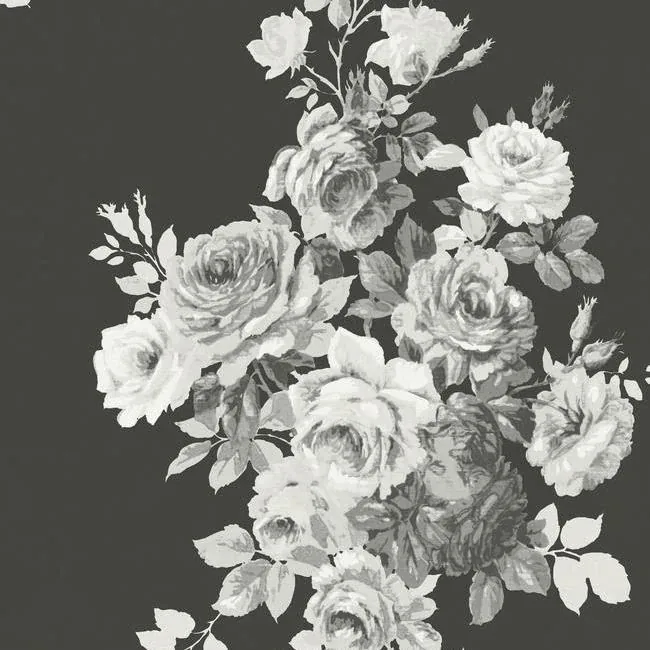 York Wallcoverings Tea Rose Black & White Wallpaper - SKU ME1533