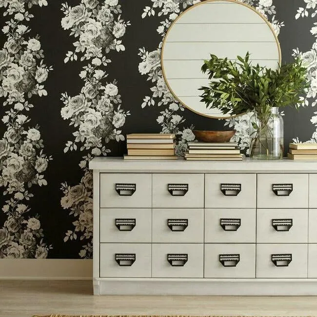 York Wallcoverings Tea Rose Black & White Wallpaper | Wallpaper Twins York Wallcoverings Tea Rose Black & White Wallpaper - SKU ME1533