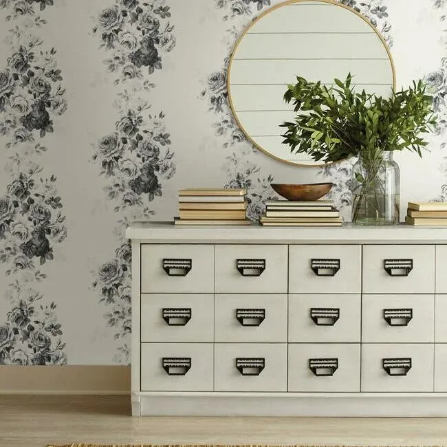 York Wallcoverings Tea Rose Black & White Wallpaper - SKU ME1534