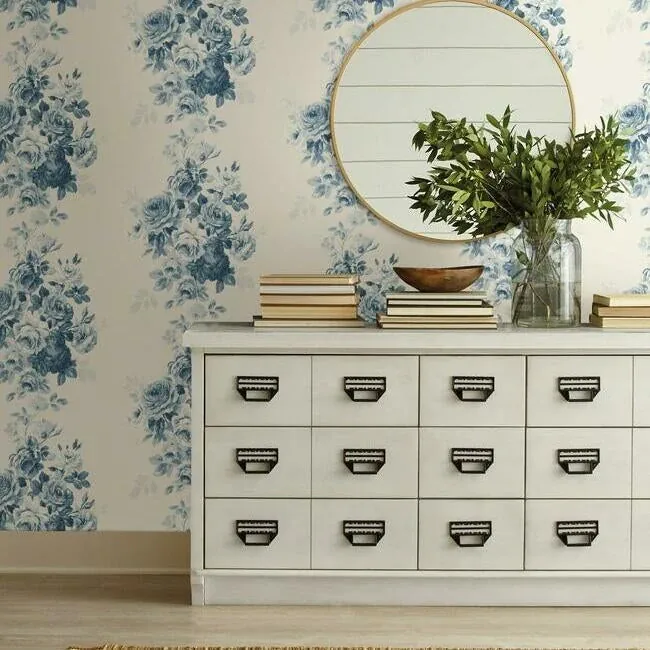 York Wallcoverings Tea Rose Blue Wallpaper - SKU ME1531