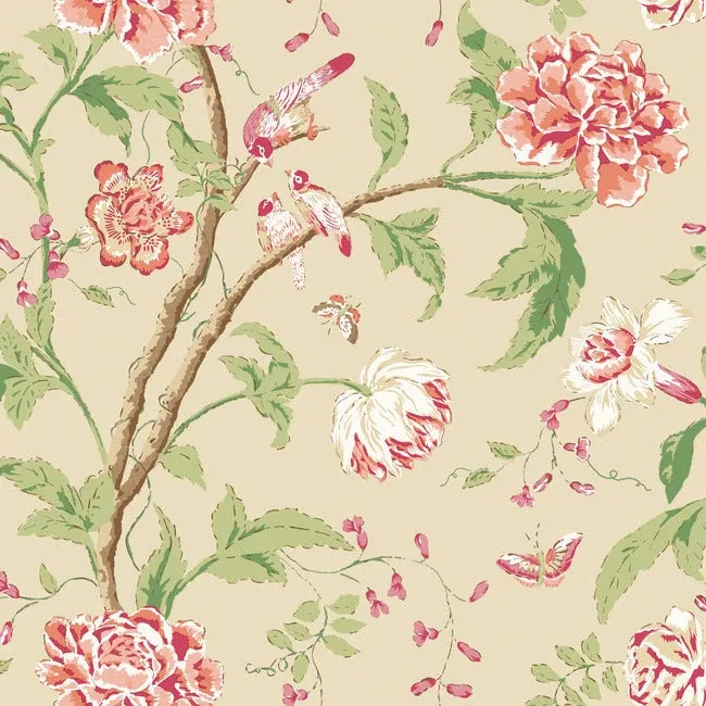 York Wallcoverings Teahouse Floral Cream & Coral Wallpaper - SKU BL1781