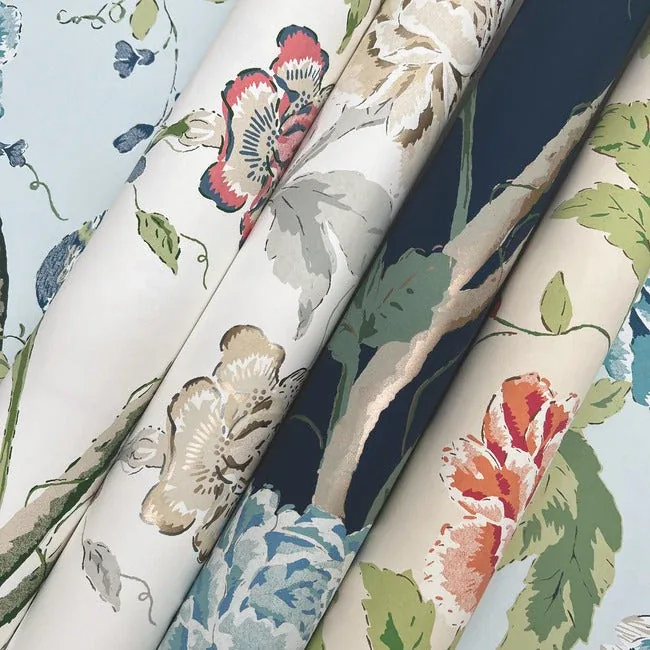 York Wallcoverings Teahouse Floral Cream & Coral Wallpaper | Wallpaper Twins York Wallcoverings Teahouse Floral Cream & Coral Wallpaper - SKU BL1781