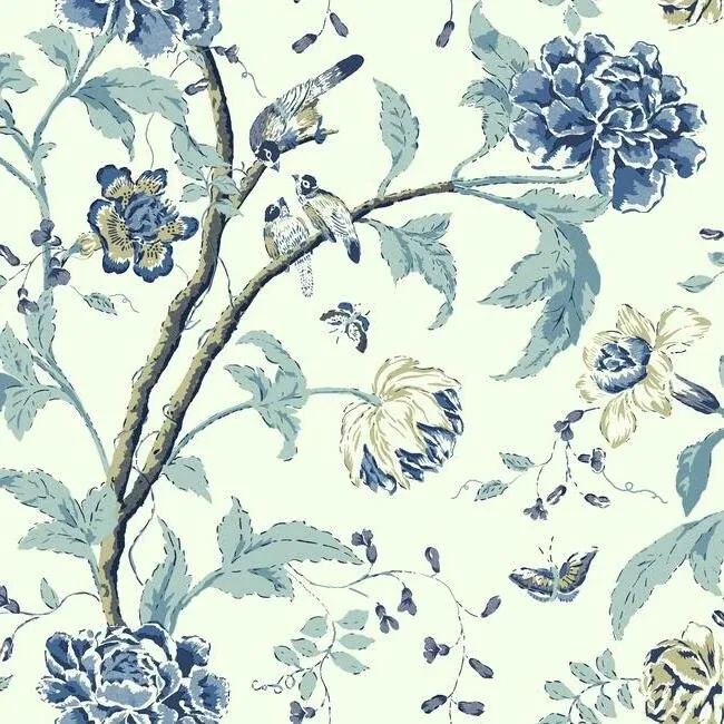 York Wallcoverings Teahouse Floral Green Wallpaper - SKU EB2076