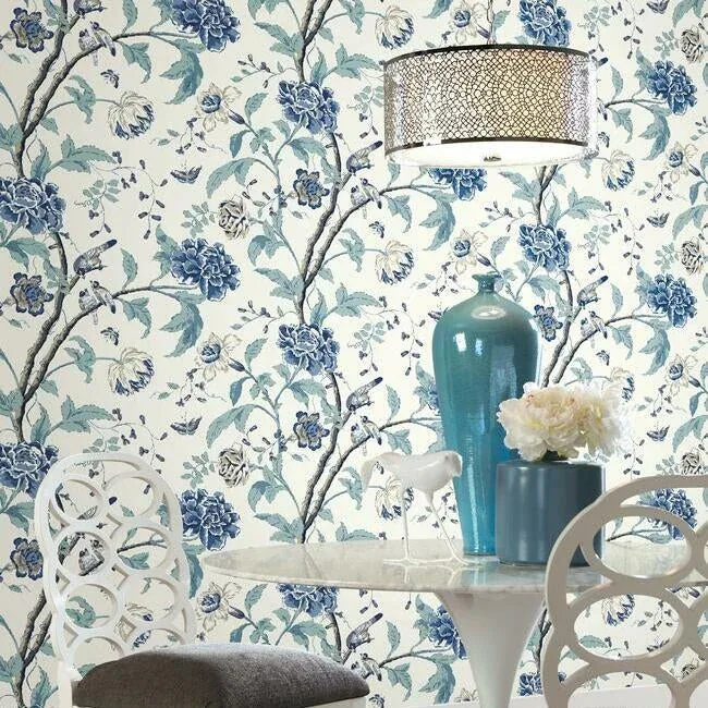 York Wallcoverings Teahouse Floral Green Wallpaper - SKU EB2076