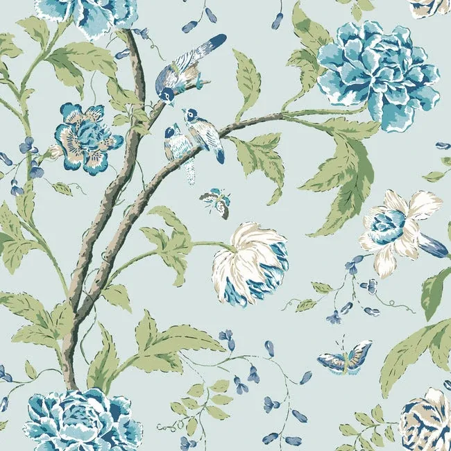 York Wallcoverings Teahouse Floral Light Blue Wallpaper - SKU BL1784