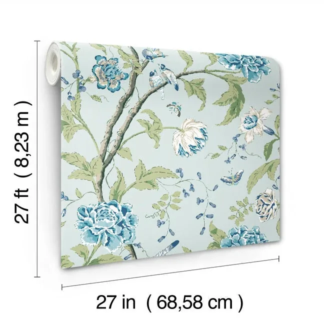 York Wallcoverings Teahouse Floral Light Blue Wallpaper | Wallpaper Twins York Wallcoverings Teahouse Floral Light Blue Wallpaper - SKU BL1784