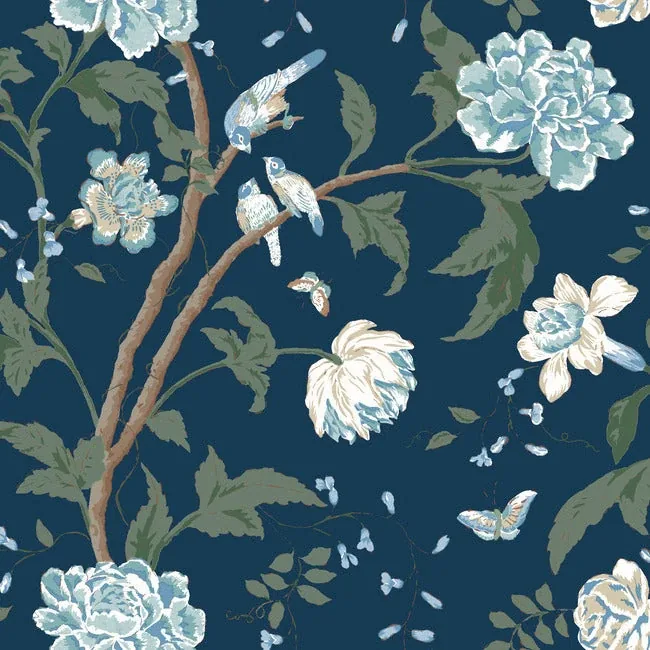 York Wallcoverings Teahouse Floral Navy Wallpaper - SKU BL1782