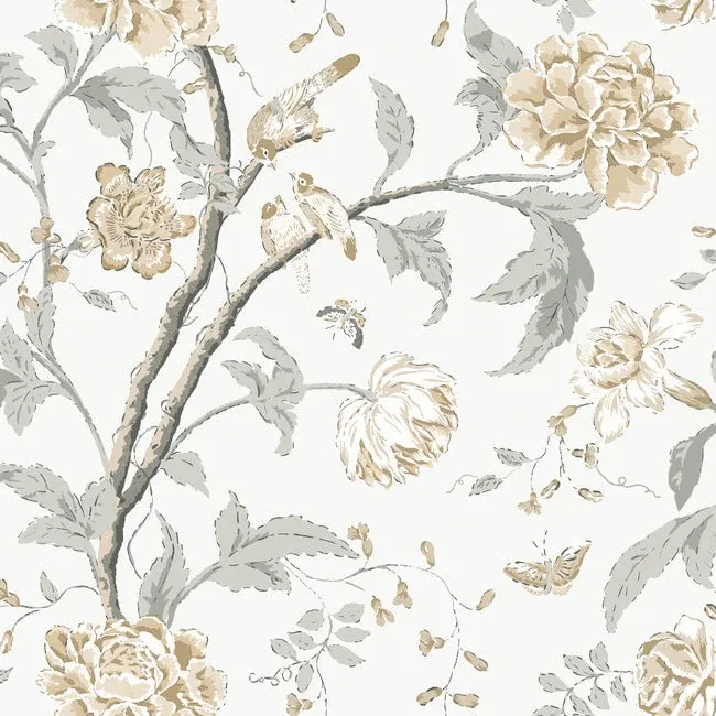 York Wallcoverings Teahouse Floral Neutral Wallpaper - SKU BL1783
