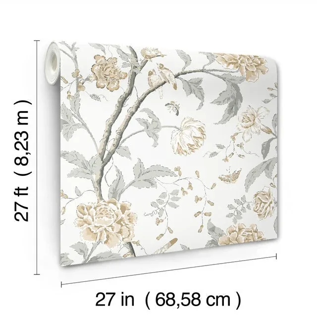 York Wallcoverings Teahouse Floral Neutral Wallpaper - SKU BL1783