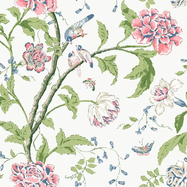 York Wallcoverings Teahouse Floral White & Blush Wallpaper - SKU BL1785
