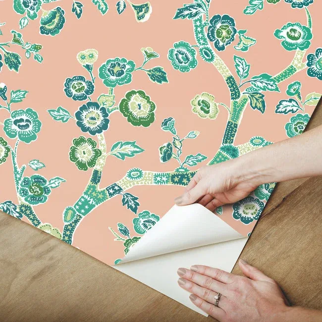 York Wallcoverings Temple Garden Coral Peel & Stick Wallpaper - SKU PSW1408RL