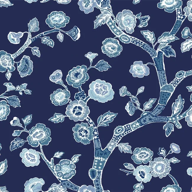 PSW1407RL | Temple Garden Navy Blue Peel & Stick Wallpaper