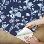 York Wallcoverings Temple Garden Navy Blue Peel & Stick Wallpaper - SKU PSW1407RL