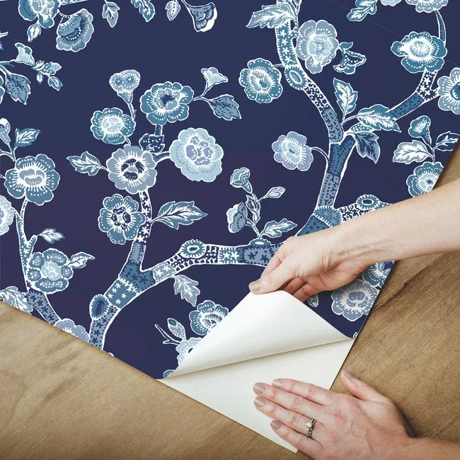 York Wallcoverings Temple Garden Navy Blue Peel & Stick Wallpaper - SKU PSW1407RL