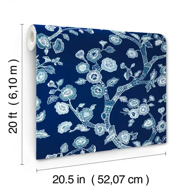 York Wallcoverings Temple Garden Navy Blue Peel & Stick Wallpaper - SKU PSW1407RL