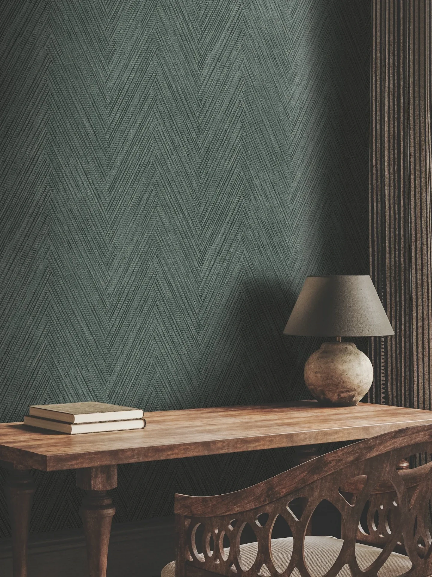 York Wallcoverings Thatched Chevron Bottle Green Wallpaper - SKU FM1054