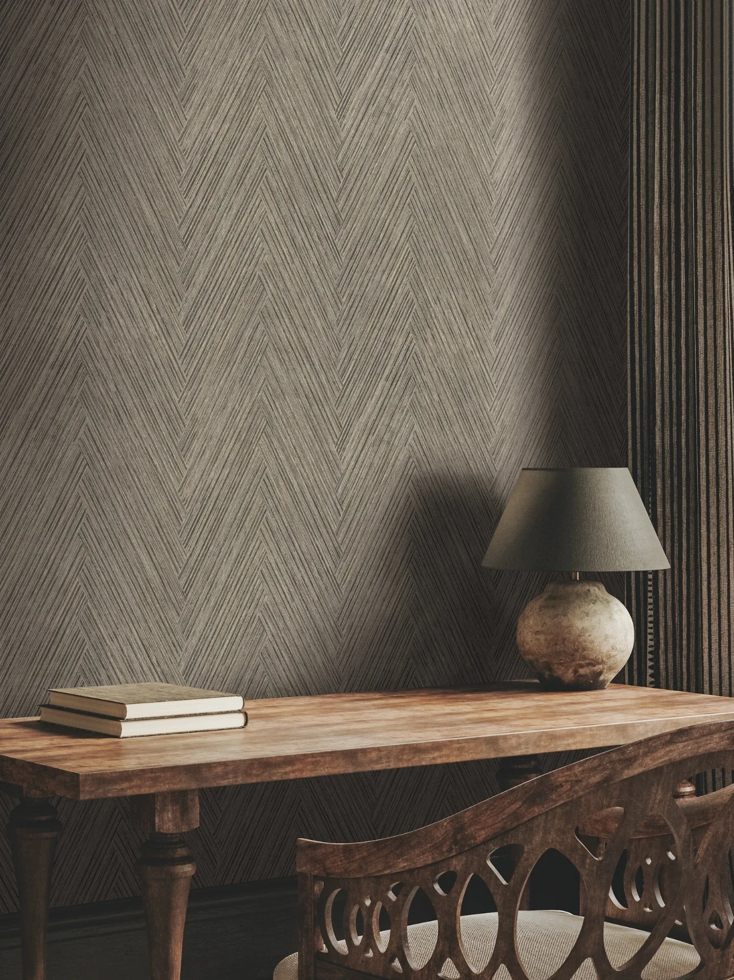 York Wallcoverings Thatched Chevron Charcoal Wallpaper - SKU FM1051