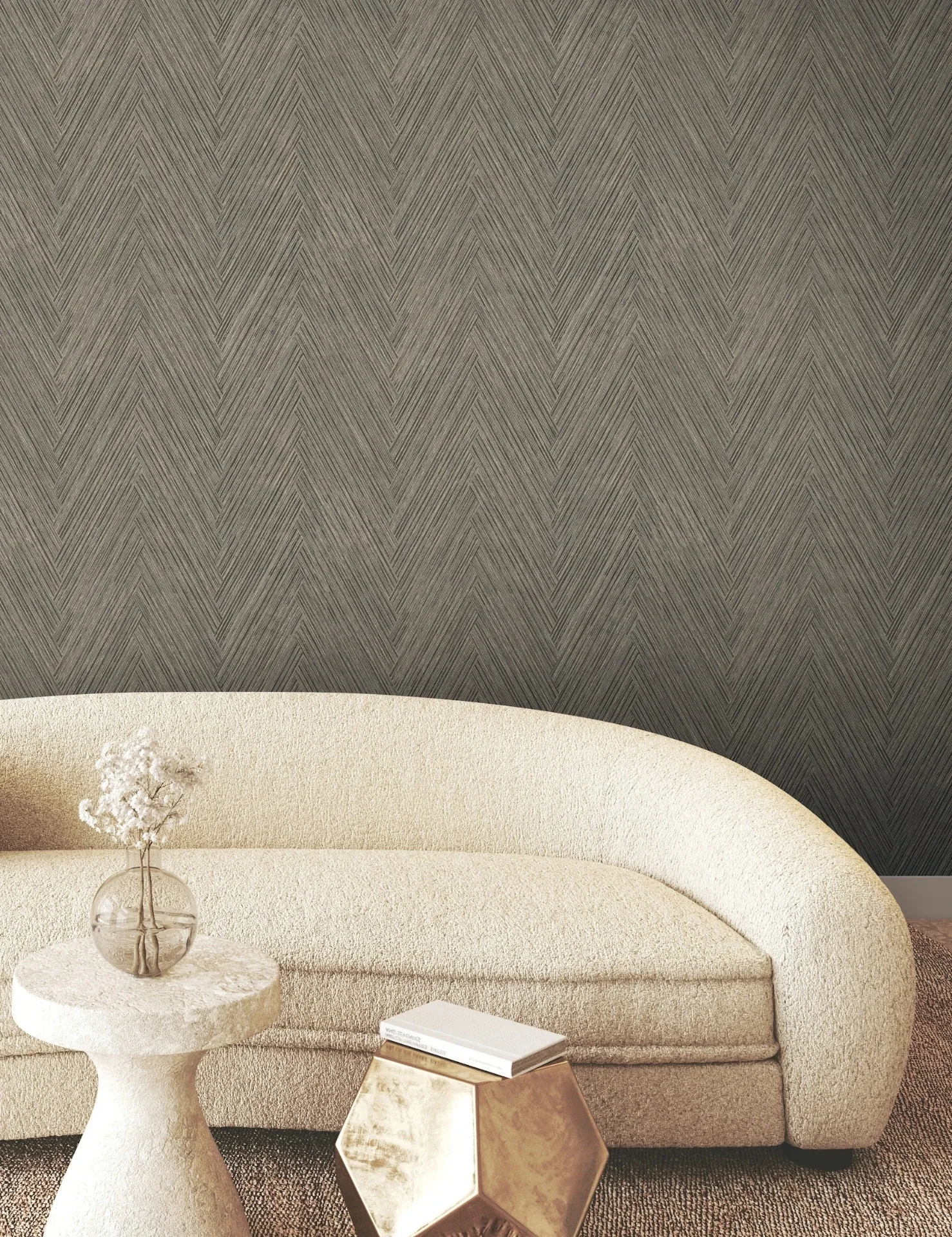 York Wallcoverings Thatched Chevron Charcoal Wallpaper - SKU FM1051