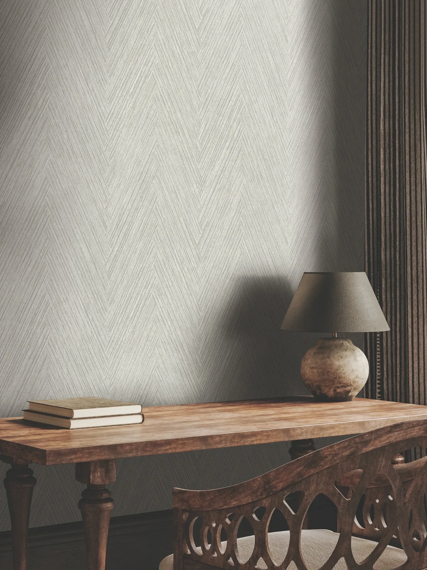York Wallcoverings Thatched Chevron Dove Wallpaper - SKU FM1055