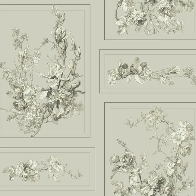 York Wallcoverings The Magnolia Brown & Grey Wallpaper - SKU MH1544