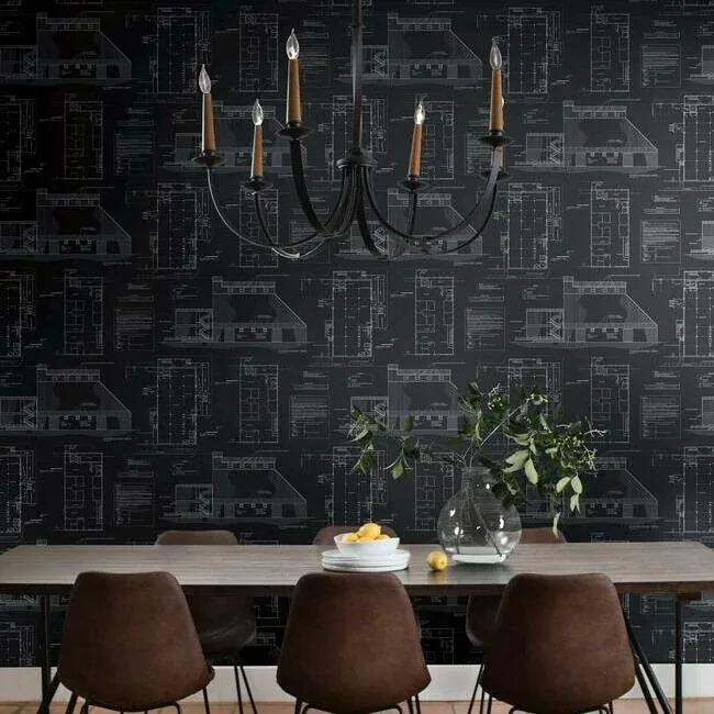 York Wallcoverings The Market Black & White Wallpaper - SKU MH1536