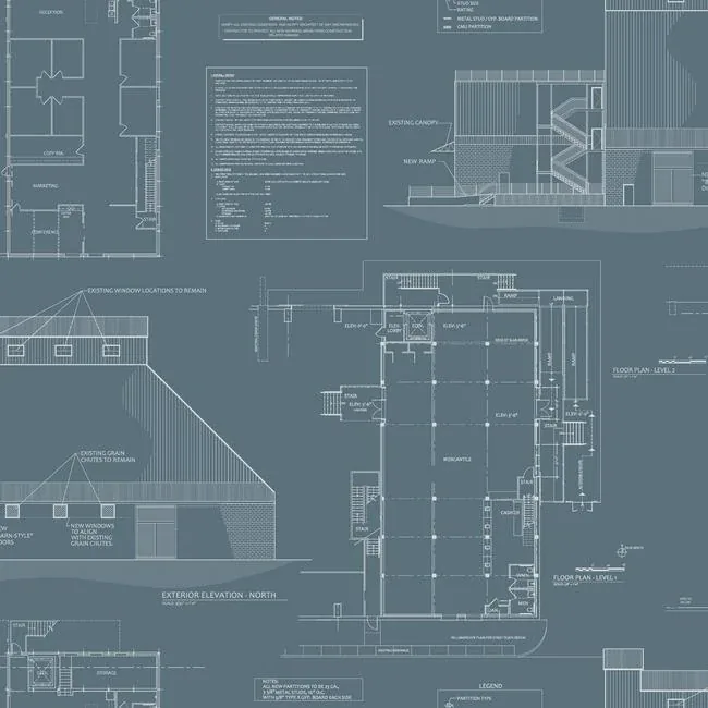York Wallcoverings The Market Blue & White Wallpaper - SKU MH1537