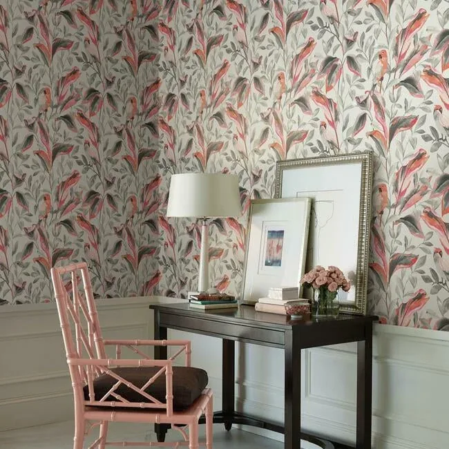 York Wallcoverings Tropical Love Birds Grey Wallpaper - SKU TC2652