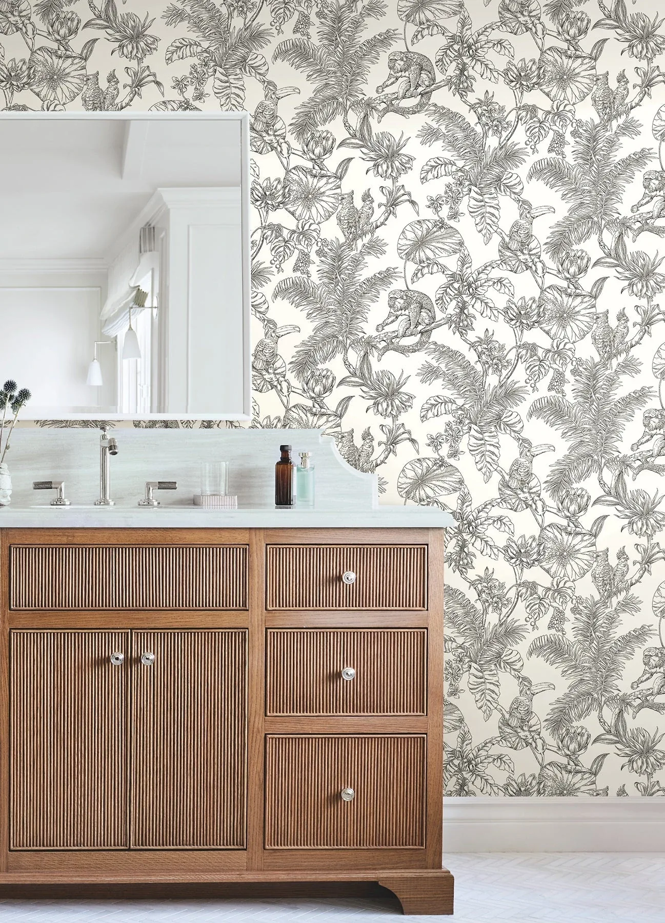 York Wallcoverings Tropical Sketch Toile Black Wallpaper | Wallpaper Twins York Wallcoverings Tropical Sketch Toile Black Wallpaper - SKU RT7841