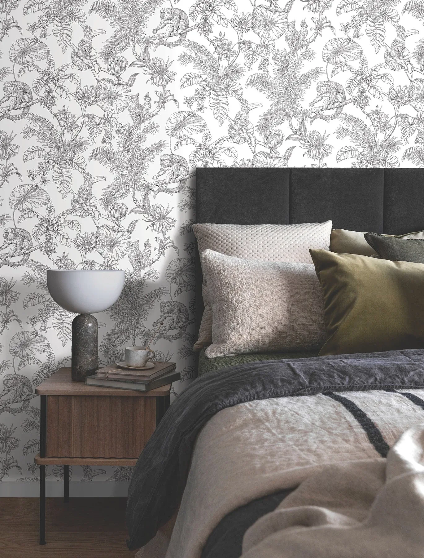 York Wallcoverings Tropical Sketch Toile Black Wallpaper | Wallpaper Twins York Wallcoverings Tropical Sketch Toile Black Wallpaper - SKU RT7841