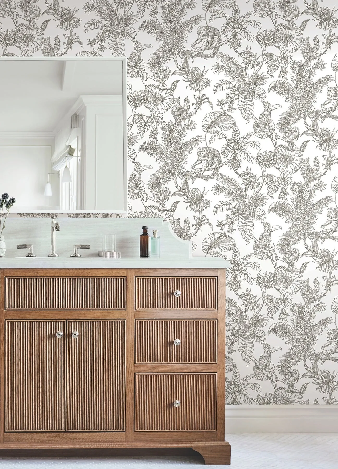 York Wallcoverings Tropical Sketch Toile Brown Wallpaper | Wallpaper Twins York Wallcoverings Tropical Sketch Toile Brown Wallpaper - SKU RT7843