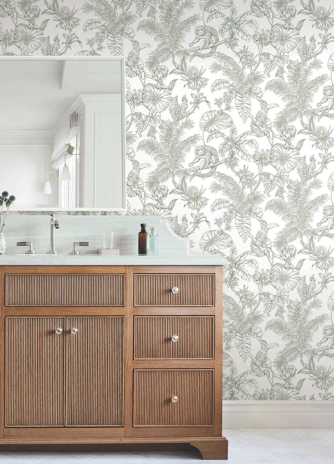 York Wallcoverings Tropical Sketch Toile Forest Wallpaper - SKU RT7842
