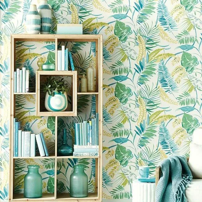 York Wallcoverings Tropical Toss Aqua & Yellow Wallpaper - SKU TC2626