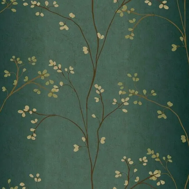York Wallcoverings Vertical Blossoms Teal Metallic Wallpaper - SKU BR6224