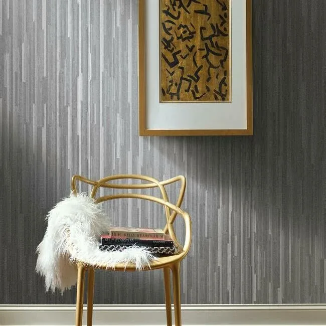 York Wallcoverings Vertical Plumb Charcoal Metallic Wallpaper - SKU NV5500