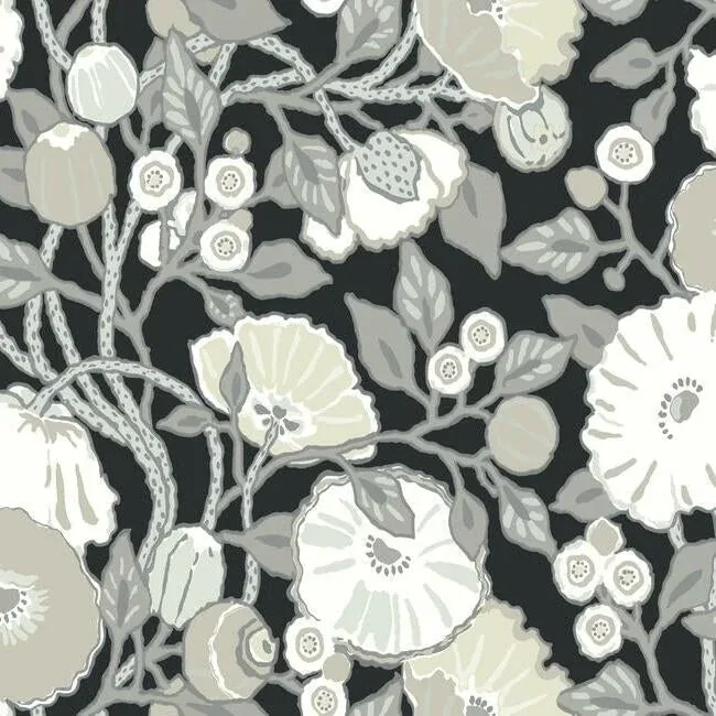 York Wallcoverings Vincent Poppies Black & Cream Wallpaper - SKU BW3981