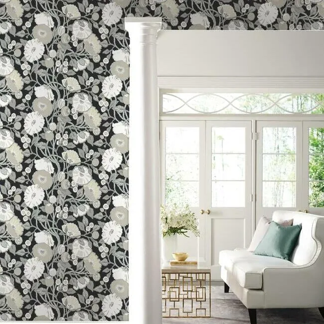 York Wallcoverings Vincent Poppies Black & Cream Wallpaper - SKU BW3981