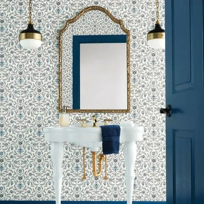 York Wallcoverings Vintage Blooms Blue Wallpaper | Wallpaper Twins York Wallcoverings Vintage Blooms Blue Wallpaper - SKU GR5981