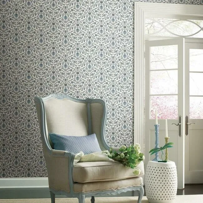 York Wallcoverings Vintage Blooms Blue Wallpaper | Wallpaper Twins York Wallcoverings Vintage Blooms Blue Wallpaper - SKU GR5981