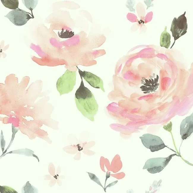 PSW1073RL | Watercolor Blooms Coral Peel & Stick Wallpaper