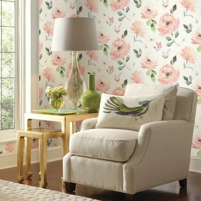 York Wallcoverings Watercolor Blooms Coral Peel & Stick Wallpaper - SKU PSW1073RL
