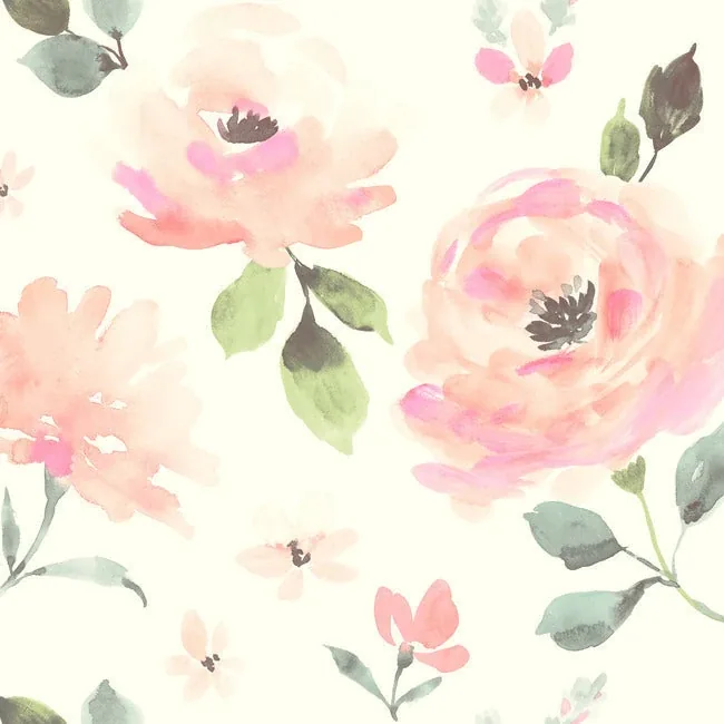 LK8318 | Watercolor Blooms Pinks & Oranges Wallpaper