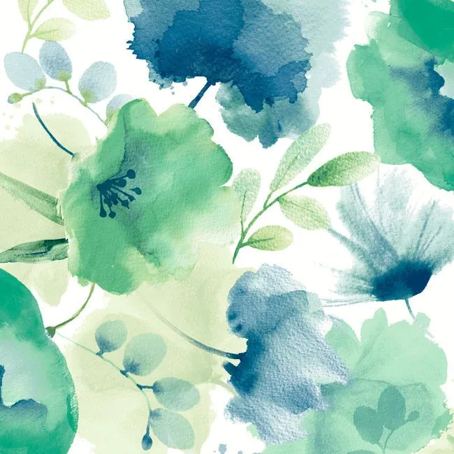 York Wallcoverings Watercolor Bouquet Blue & Green Wallpaper - SKU BL1774