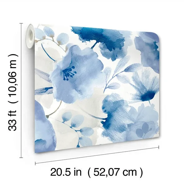 York Wallcoverings Watercolor Bouquet Cobalt Wallpaper - SKU BL1773