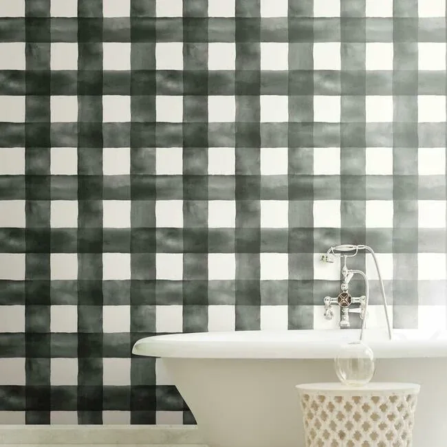 York Wallcoverings Watercolor Check Black & White Wallpaper | Wallpaper Twins York Wallcoverings Watercolor Check Black & White Wallpaper - SKU MH1516