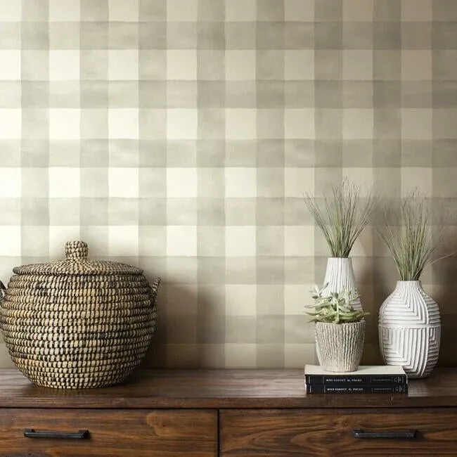York Wallcoverings Watercolor Check Grey & White Wallpaper - SKU MH1518