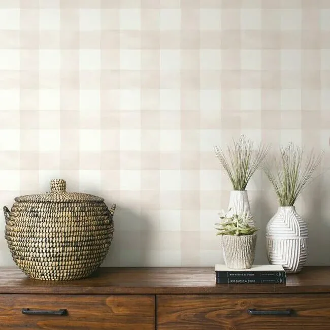 York Wallcoverings Watercolor Check Pink & White Wallpaper - SKU MH1517