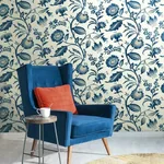 York Wallcoverings Watercolor Jacobean Blue & White Wallpaper | Wallpaper Twins York Wallcoverings Watercolor Jacobean Blue & White Wallpaper - SKU AT7021